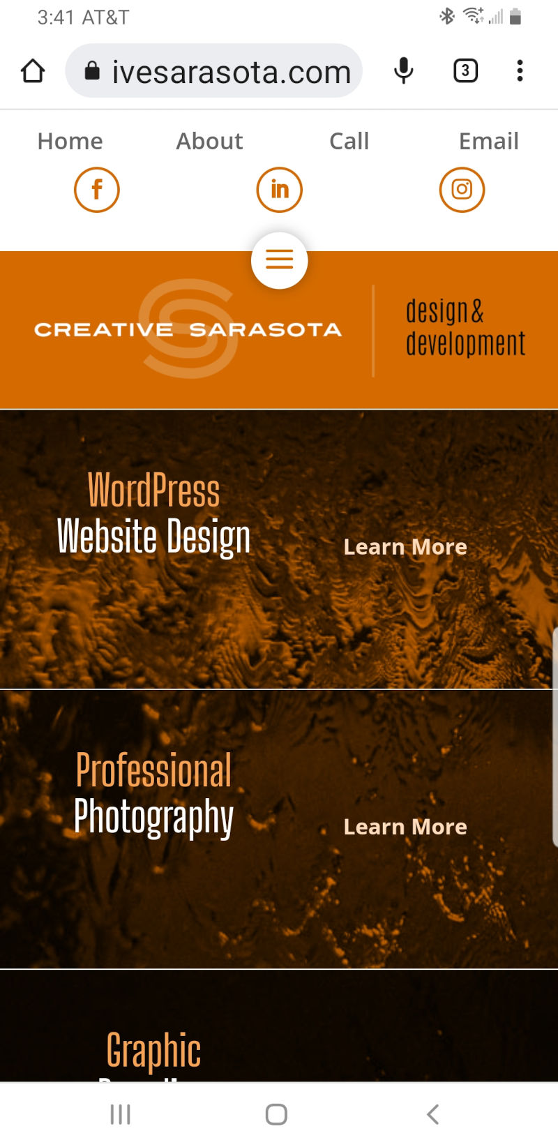 Creative Sarasota's Website Mobile Navigation Screenshot