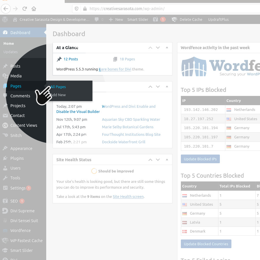 WordPress Dashboard List Pages
